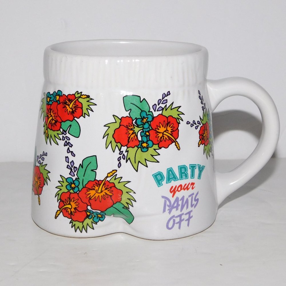 Vintage PARTY YOUR PANTS OFF Hawaiian Shorts Shaped Coffee Mug Tropical